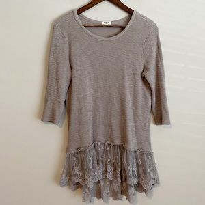 Anthropologie Dylan Grey Thermal Lace Trim Tee